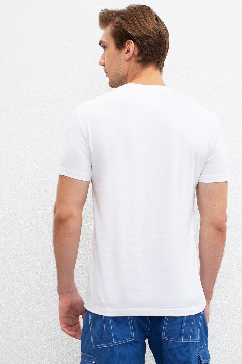 Erkek Beyaz Bisiklet Yaka T-Shirt - 50221091006