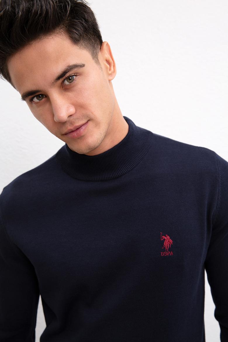 Erkek Lacivert Balıkçı Yaka Triko Kazak Basic