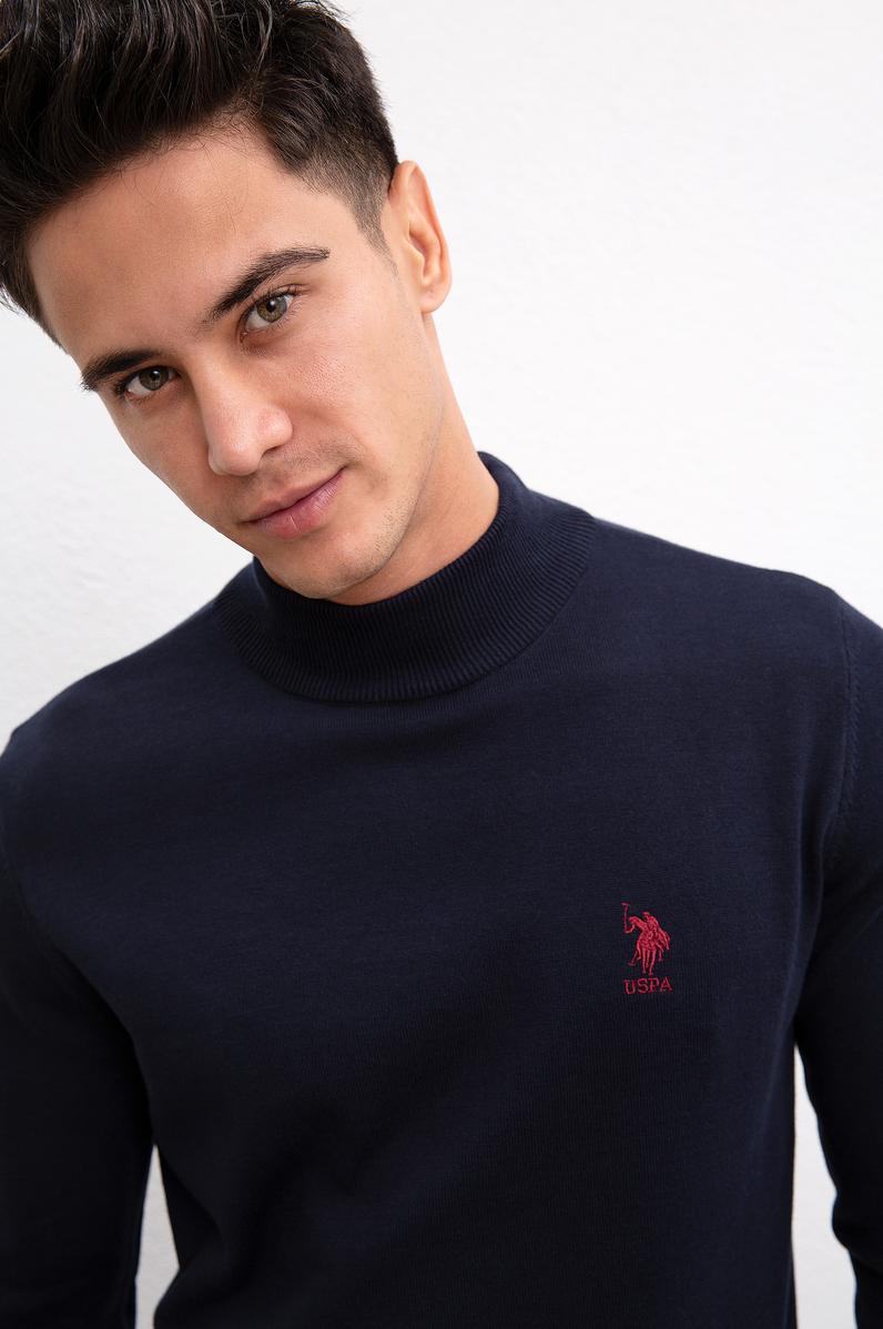 Erkek Lacivert Balıkçı Yaka Triko Kazak Basic