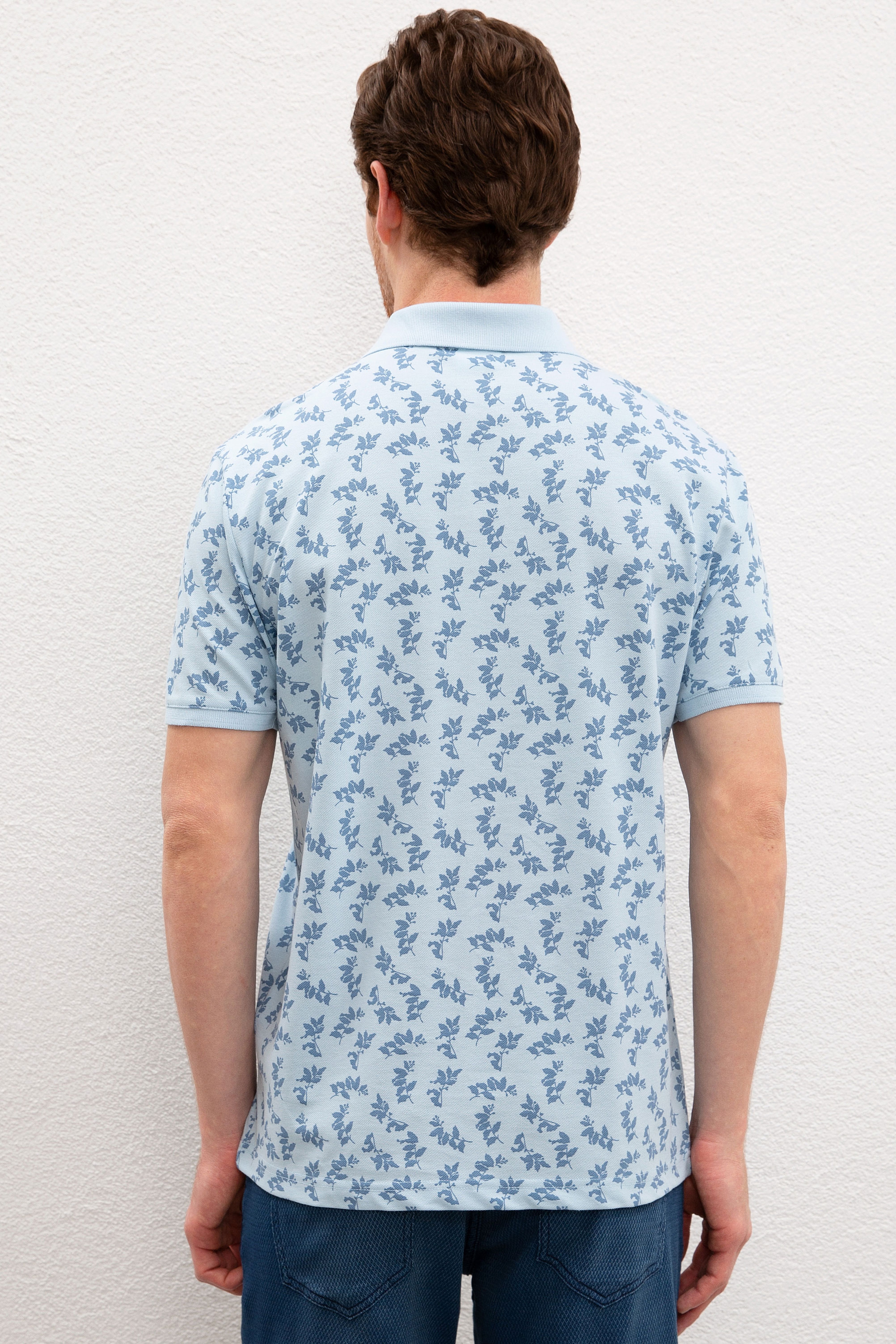 Erkek Açık İndigo Polo Yaka T-Shirt