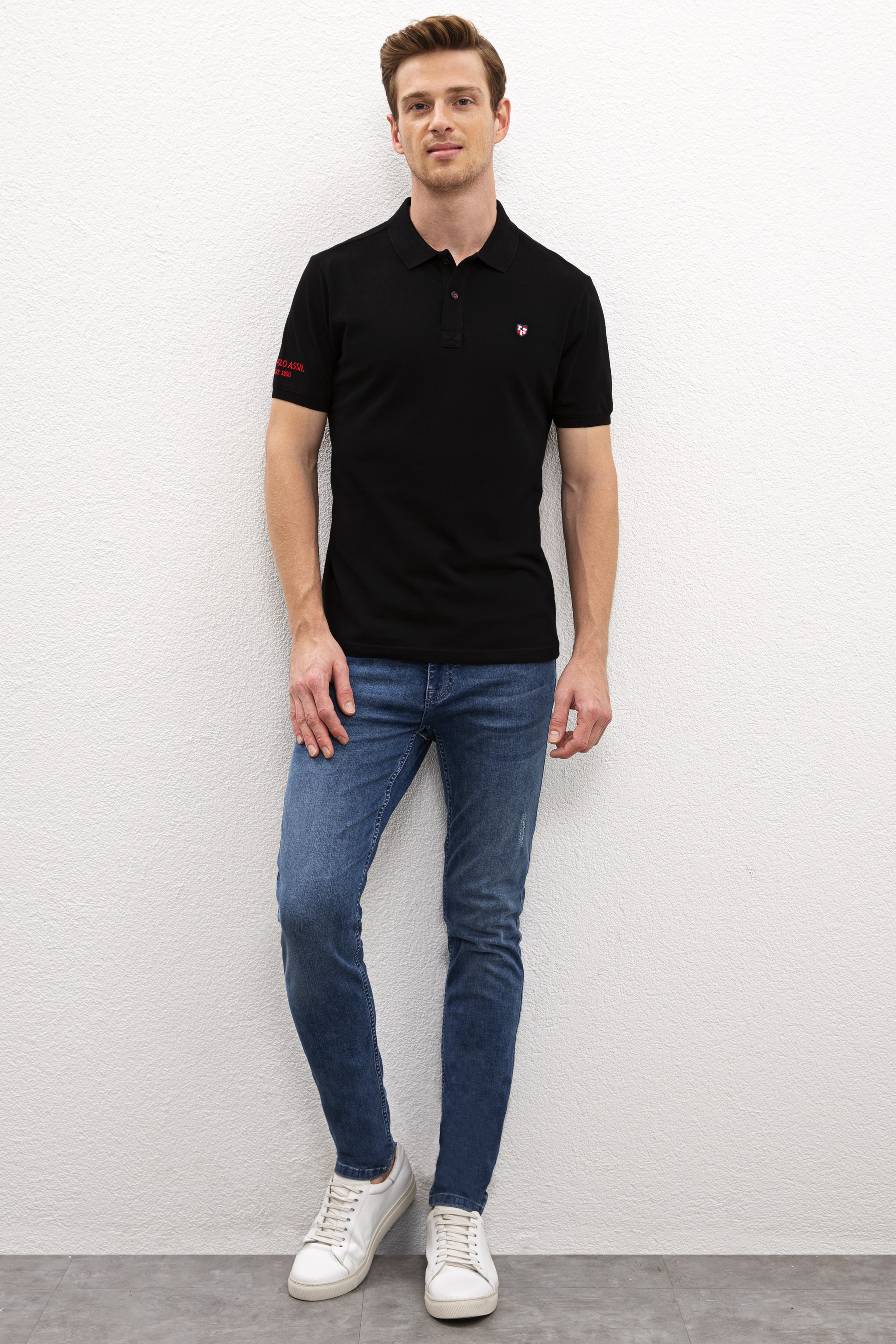 Erkek Siyah Polo Yaka T-Shirt Basic - Image 4