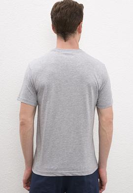 Erkek Gri Melanj Bisiklet Yaka T-Shirt - 50217798022