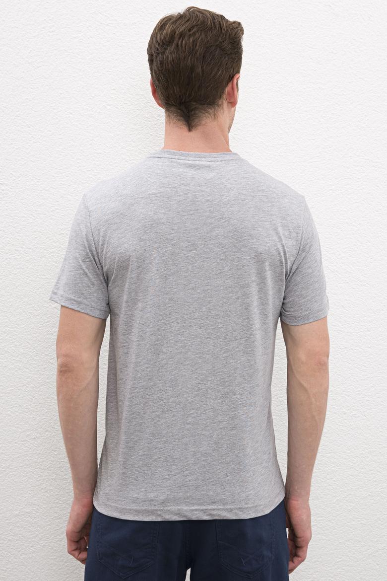 Erkek Gri Melanj Bisiklet Yaka T-Shirt - 50217798022