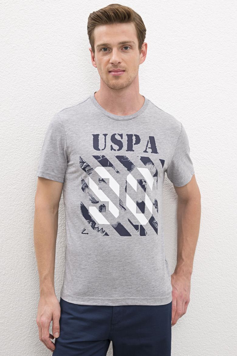 Erkek Gri Melanj Bisiklet Yaka T-Shirt