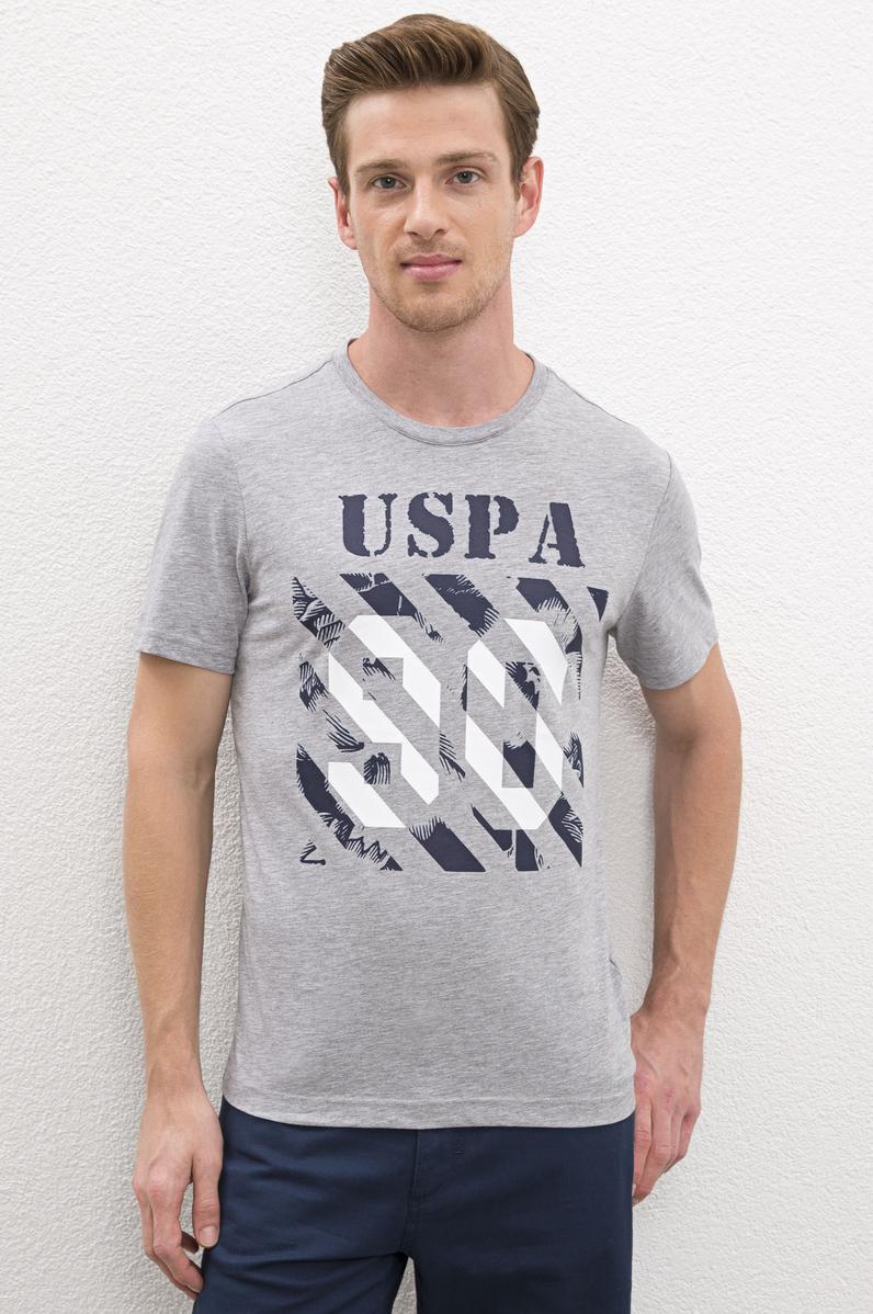 Erkek Gri Melanj Bisiklet Yaka T-Shirt