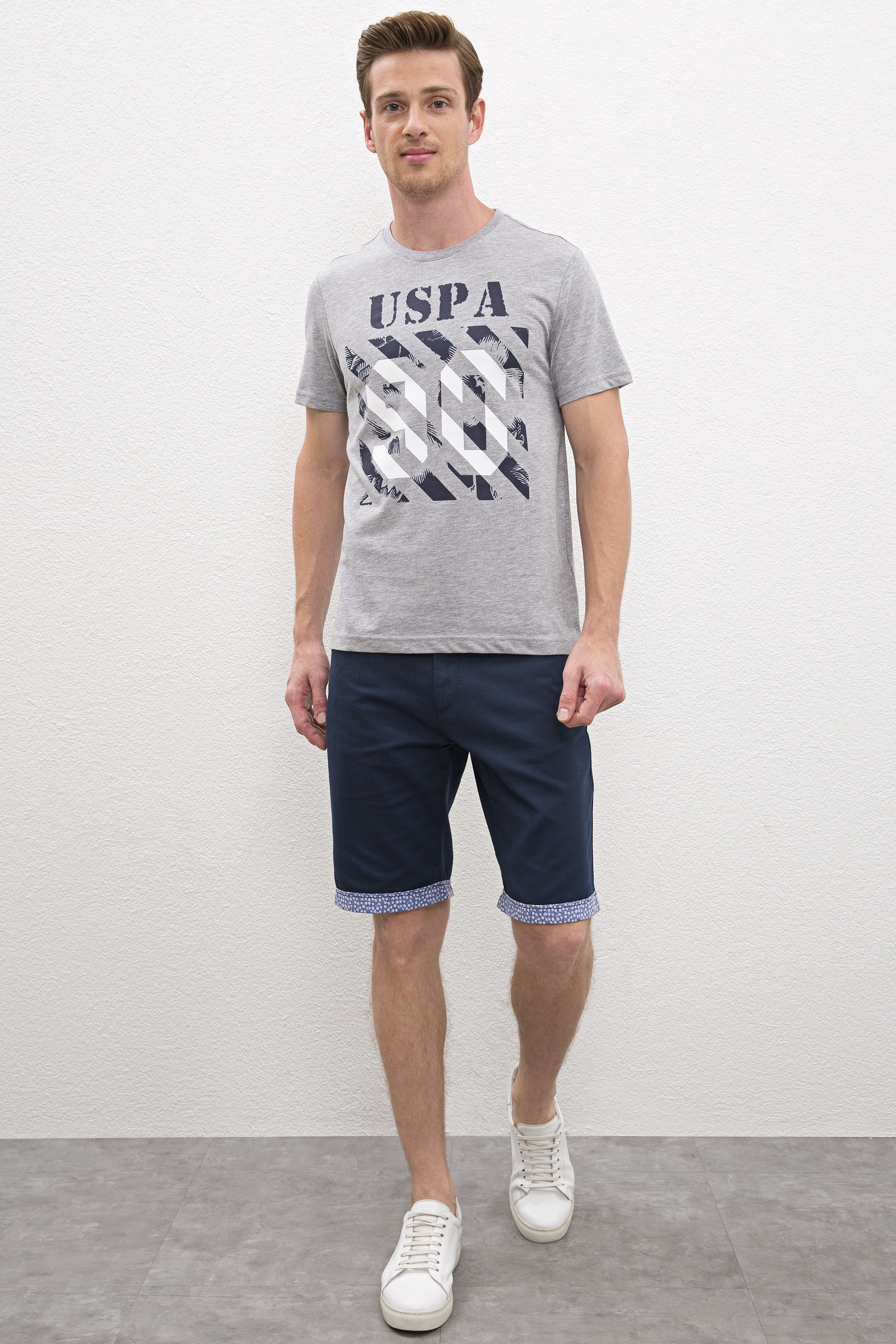 Erkek Gri Melanj Bisiklet Yaka T-Shirt - Image 4