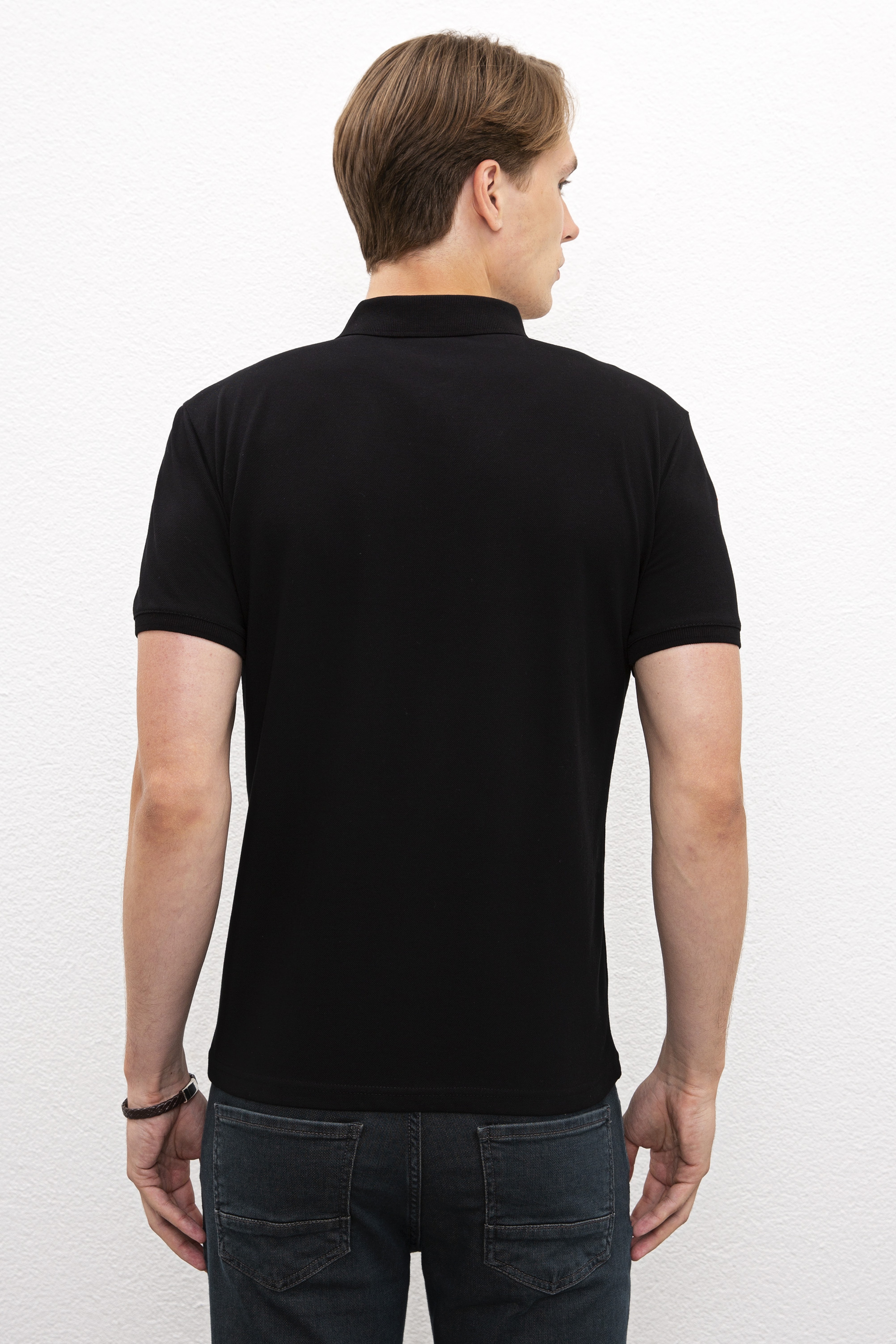 Erkek Siyah Polo Yaka T-Shirt - Image 3