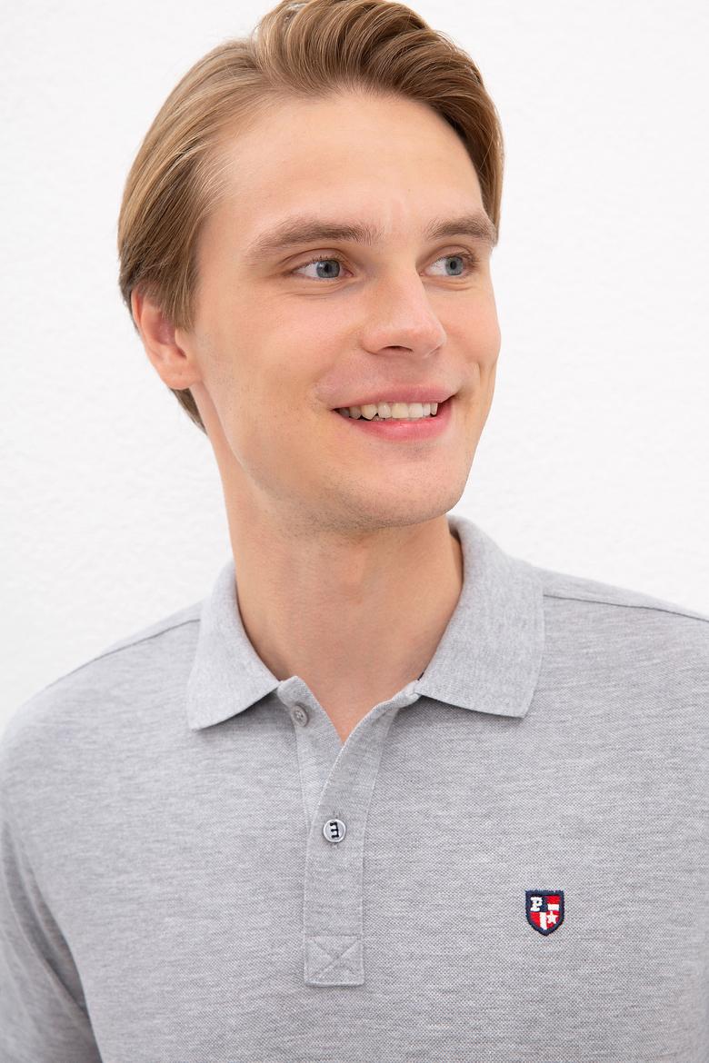 Erkek Gri Melanj Polo Yaka T-Shirt Basic - 50218822080