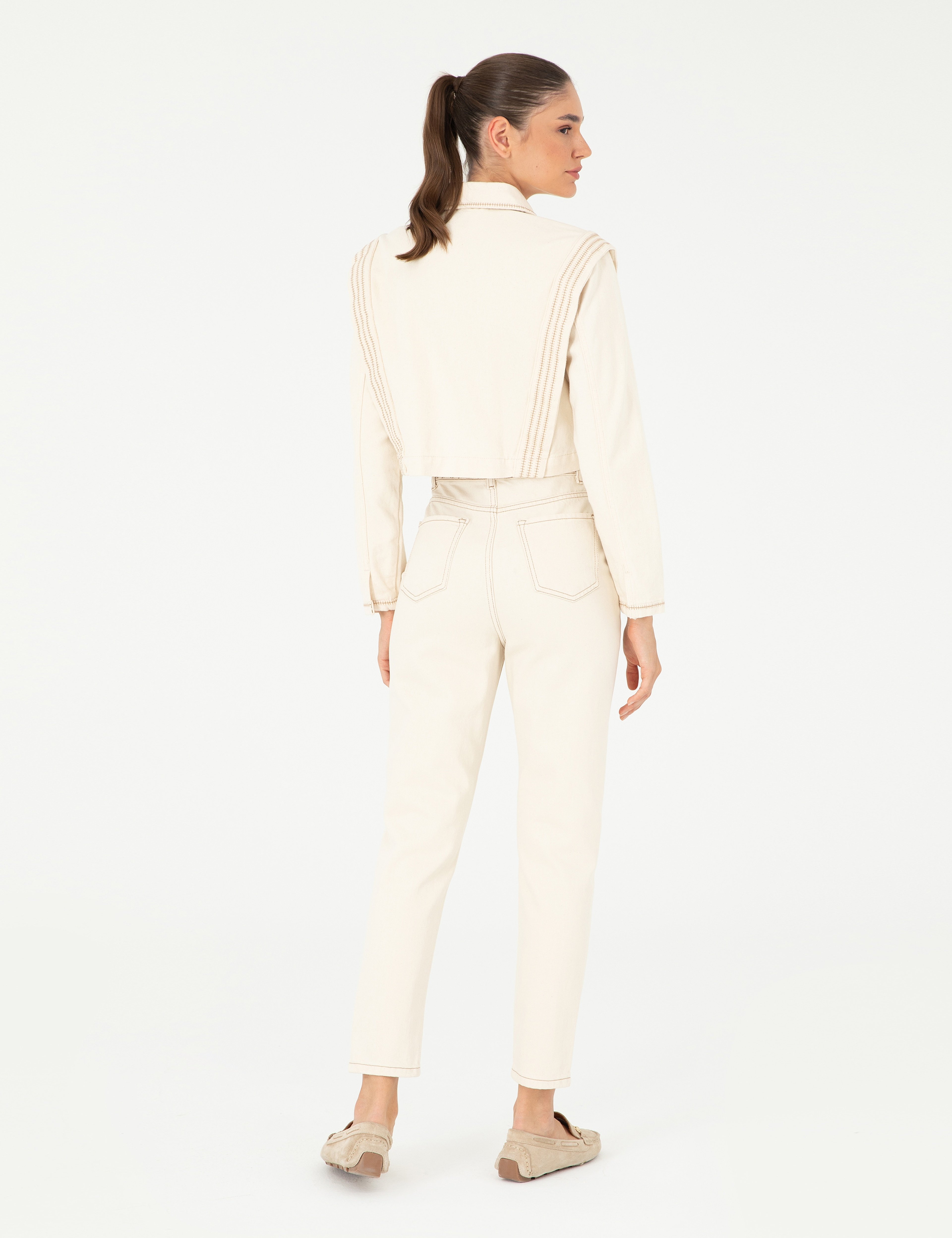 Ekru Mom High Waist Fit Jean Pantolon - Image 4