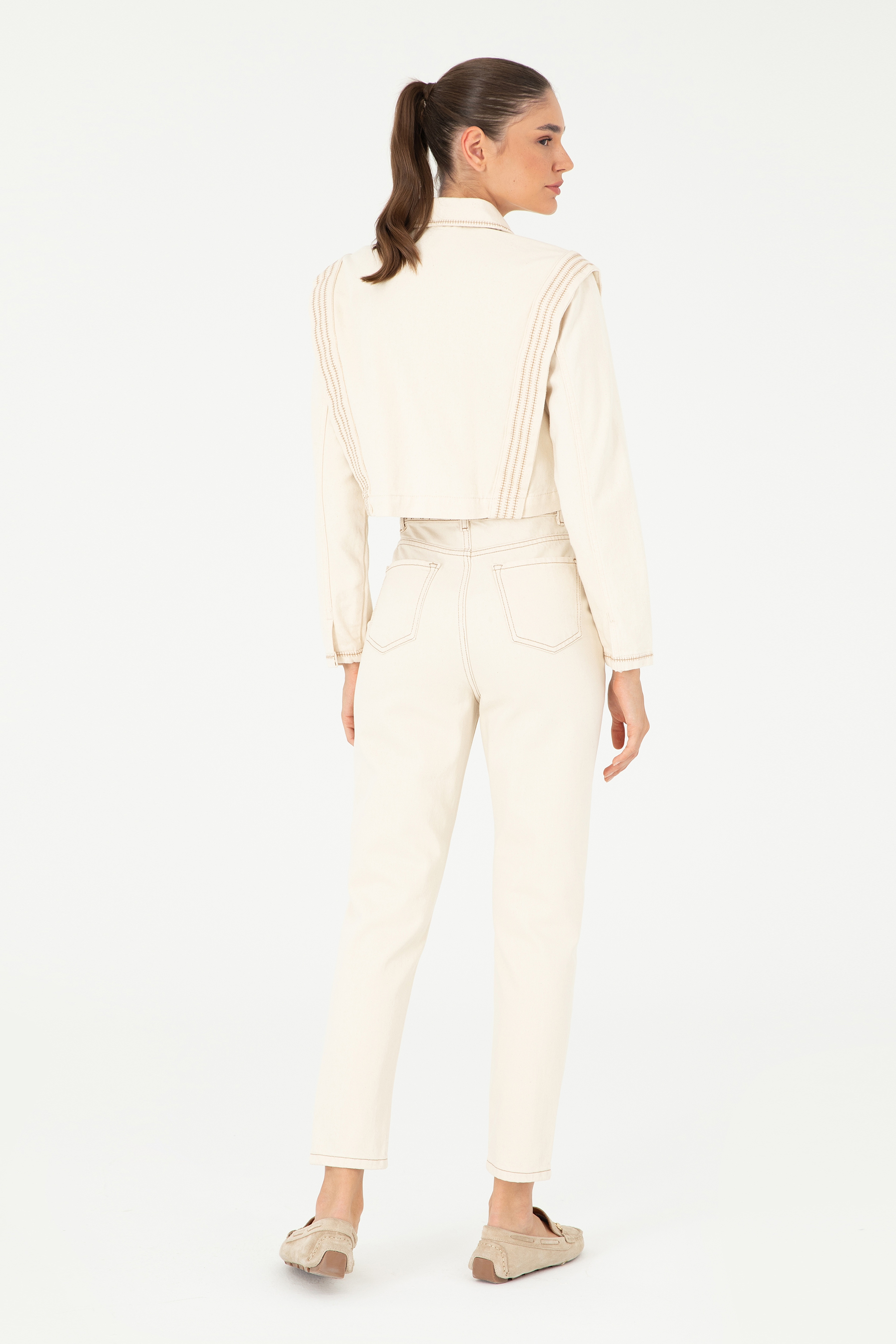 Ekru Mom High Waist Fit Jean Pantolon