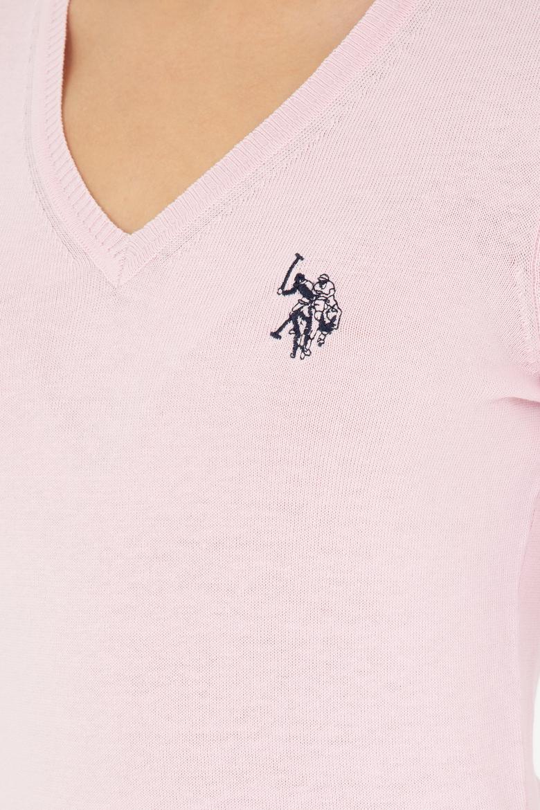 Kadın Pembe V Yaka Basic Kazak - 50293542084