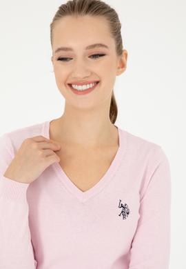Kadın Pembe V Yaka Basic Kazak - 50293542084