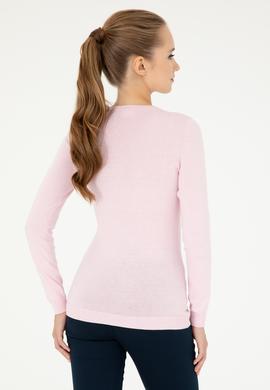 Kadın Pembe V Yaka Basic Kazak - 50293542084