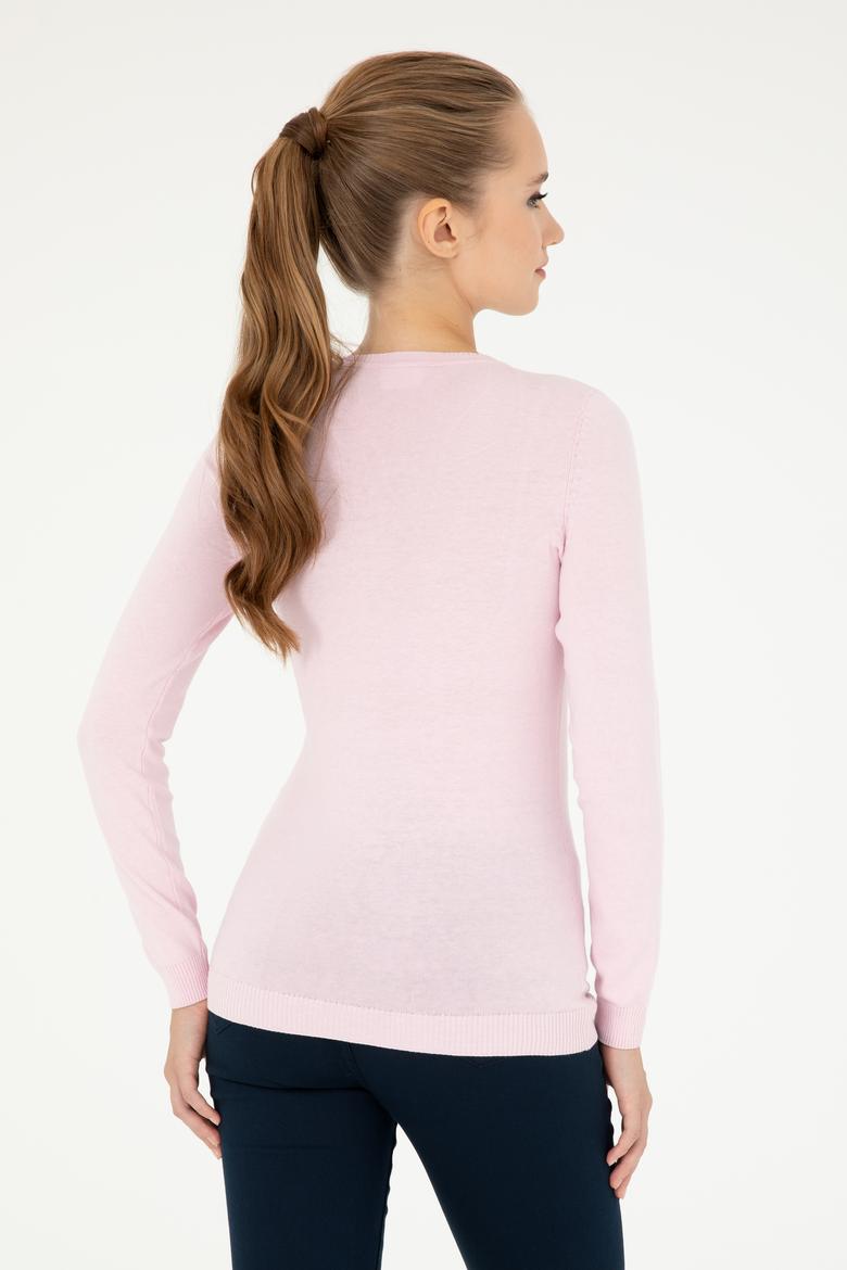 Kadın Pembe V Yaka Basic Kazak - 50293542084