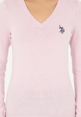 Kadın Pembe V Yaka Basic Kazak - 50293542084