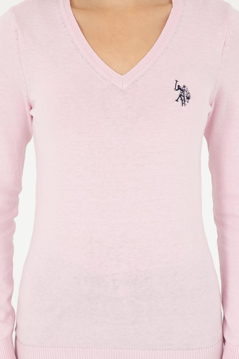 Kadın Pembe V Yaka Basic Kazak - 50293542084