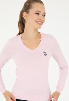 Kadın Pembe V Yaka Basic Kazak - 50293542084