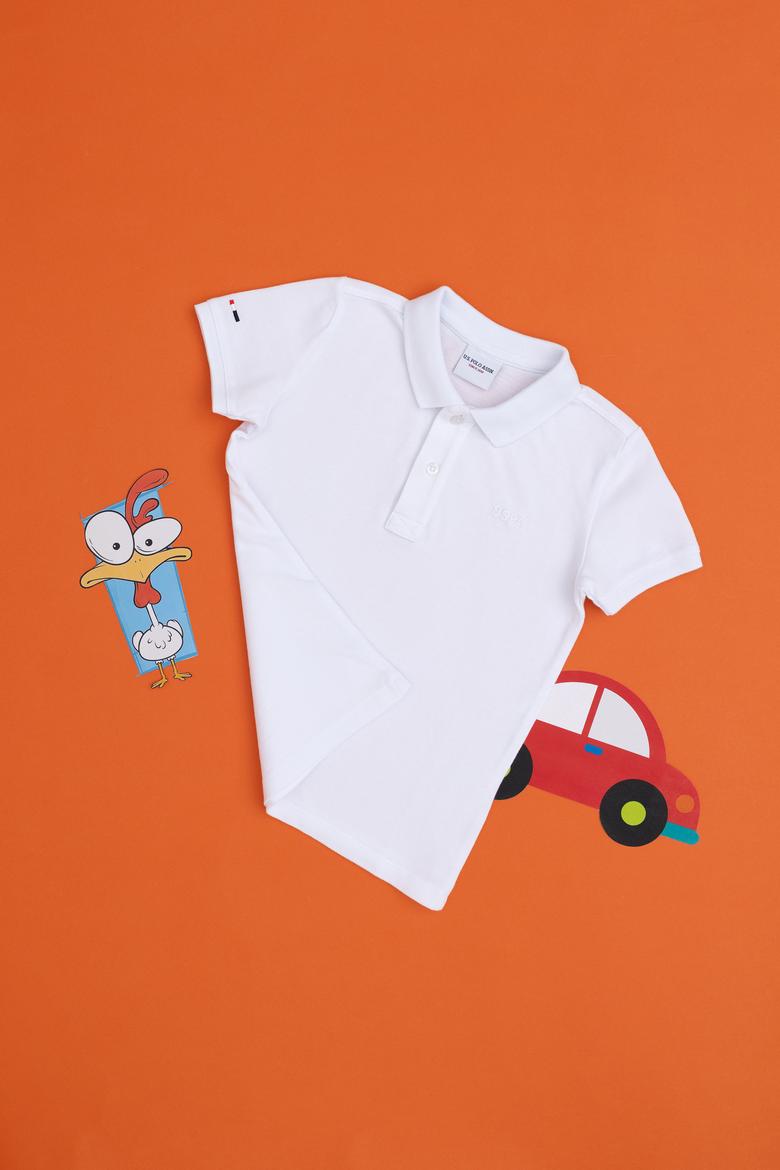 Erkek Çocuk Beyaz Basic Polo Yaka Tişört