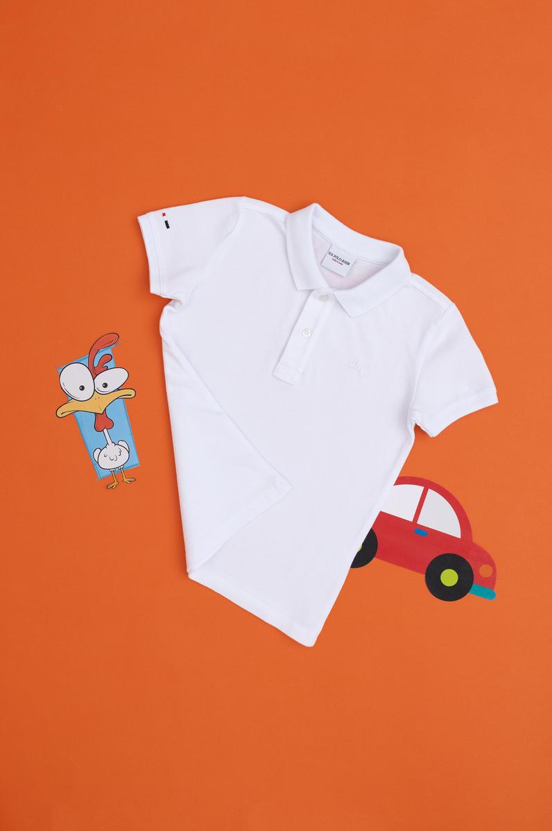 Erkek Çocuk Beyaz Basic Polo Yaka Tişört