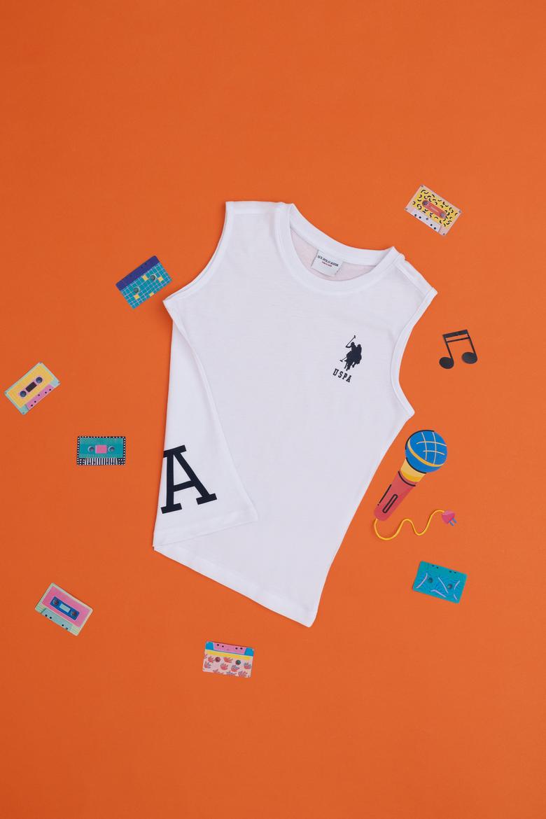 Erkek Çocuk Beyaz Kolsuz Bisiklet Yaka Tişört