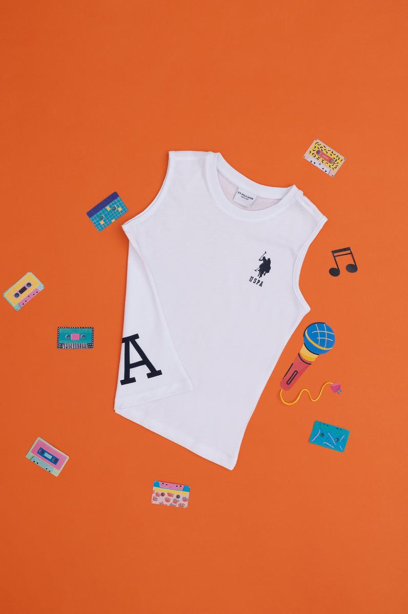 Erkek Çocuk Beyaz Kolsuz Bisiklet Yaka Tişört