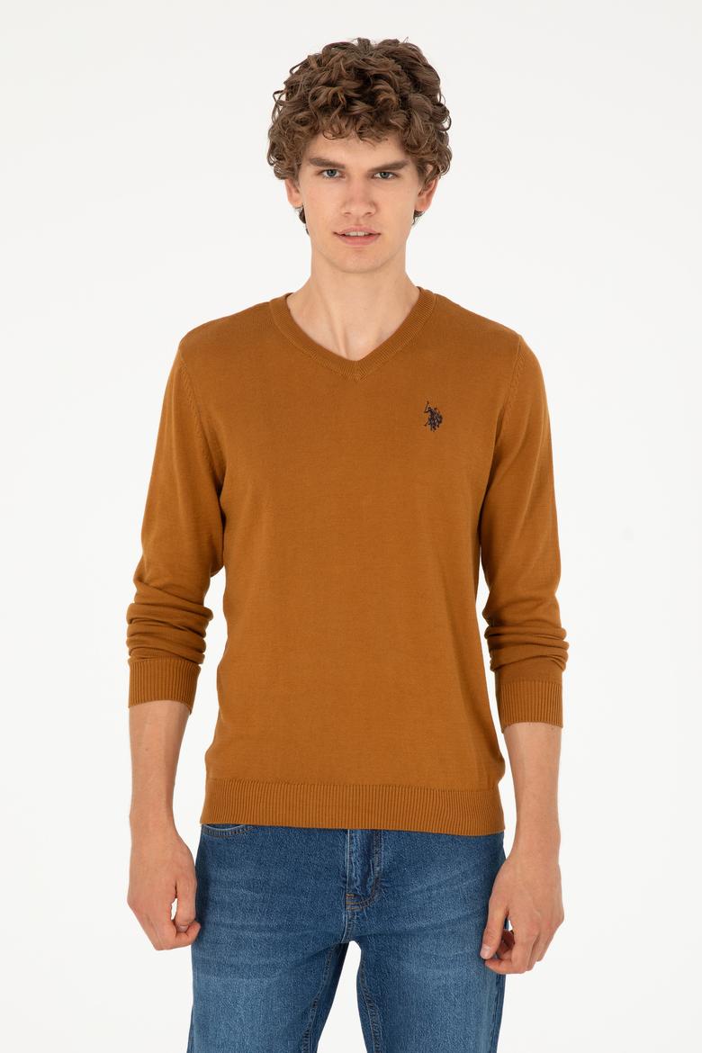 Erkek Slim Fit V Yaka Coconut Basic Kazak