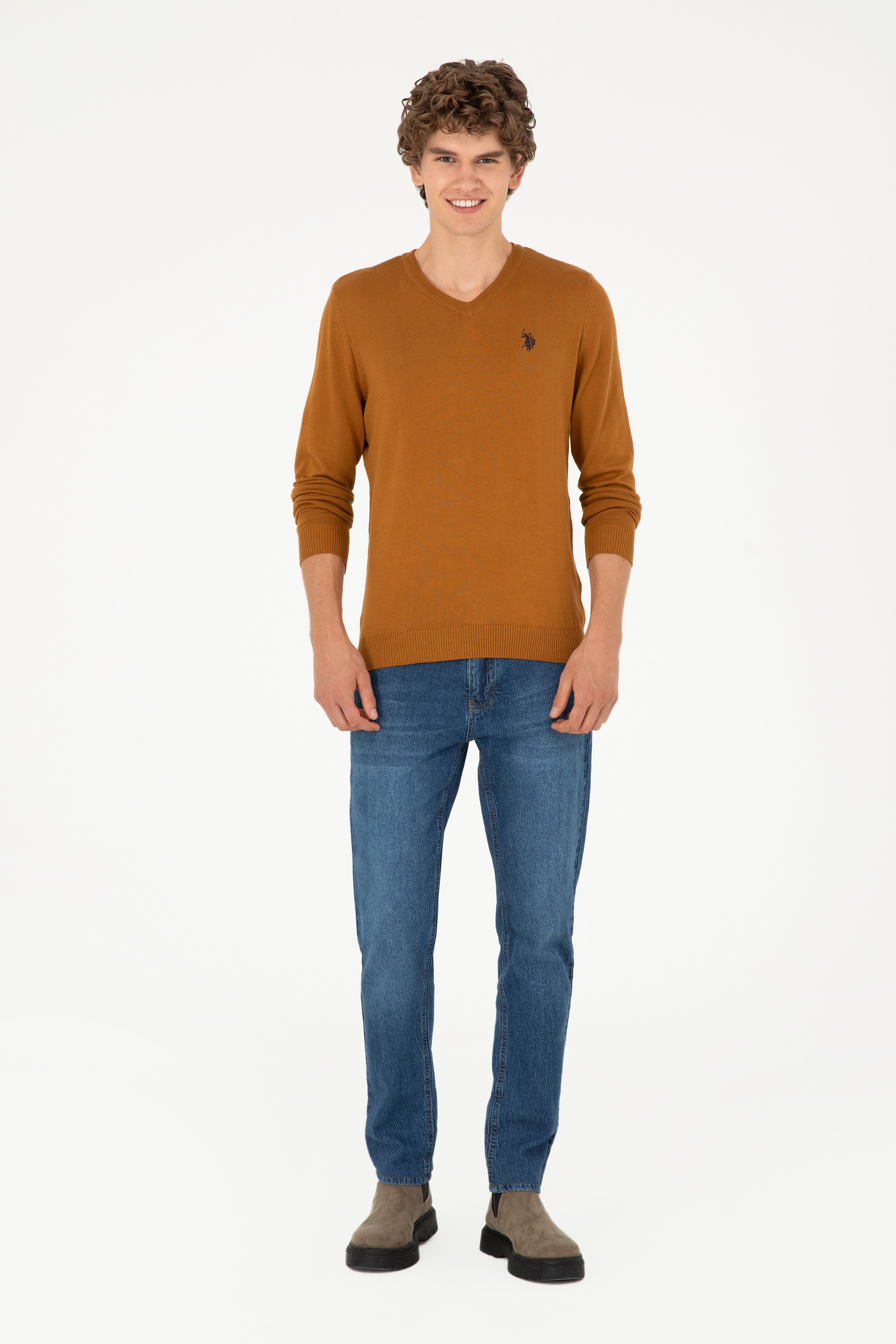 Erkek Slim Fit V Yaka Coconut Basic Kazak - Image 4