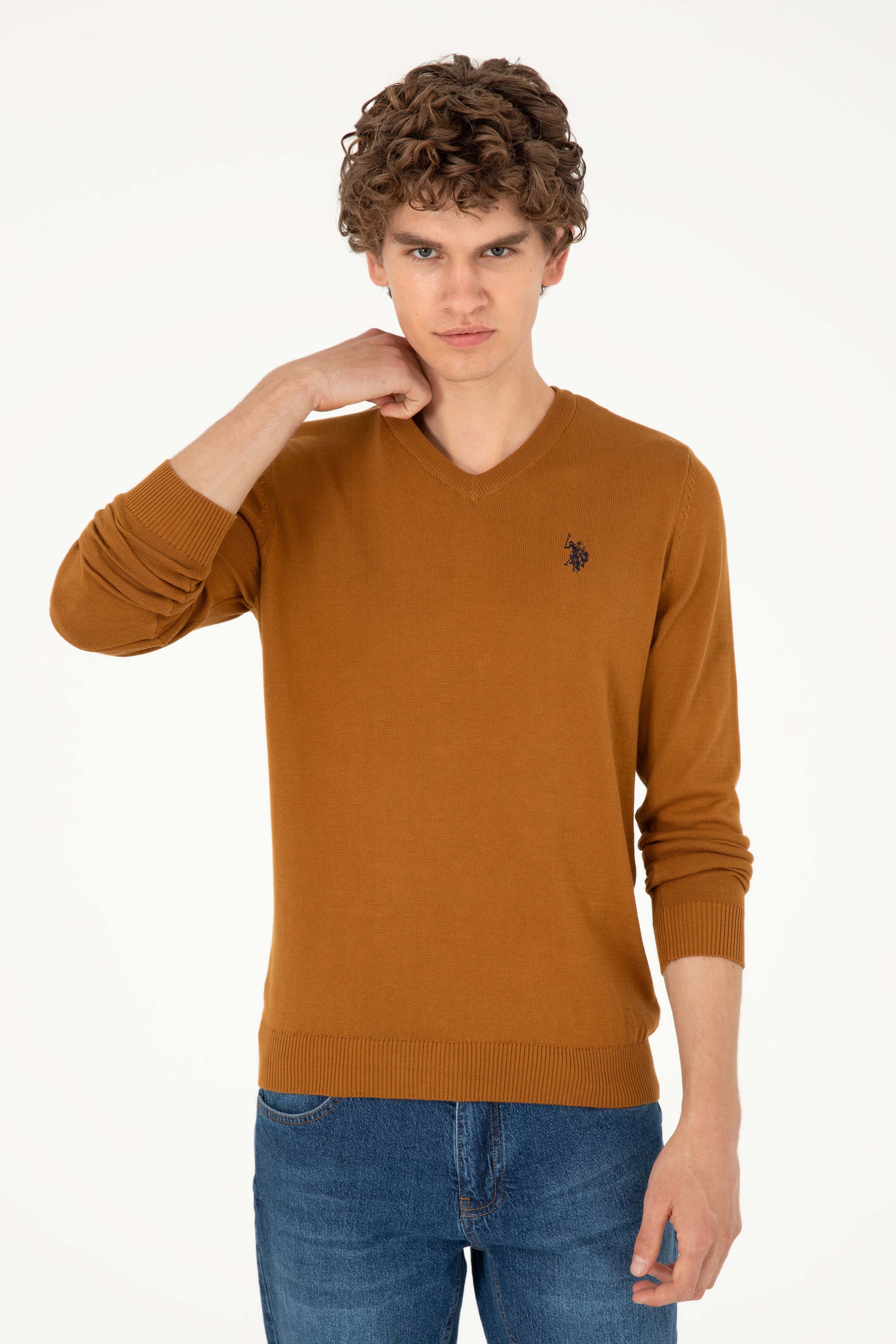 Erkek Slim Fit V Yaka Coconut Basic Kazak - Image 3