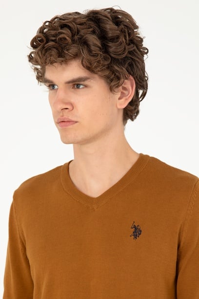 Erkek Slim Fit V Yaka Coconut Basic Kazak