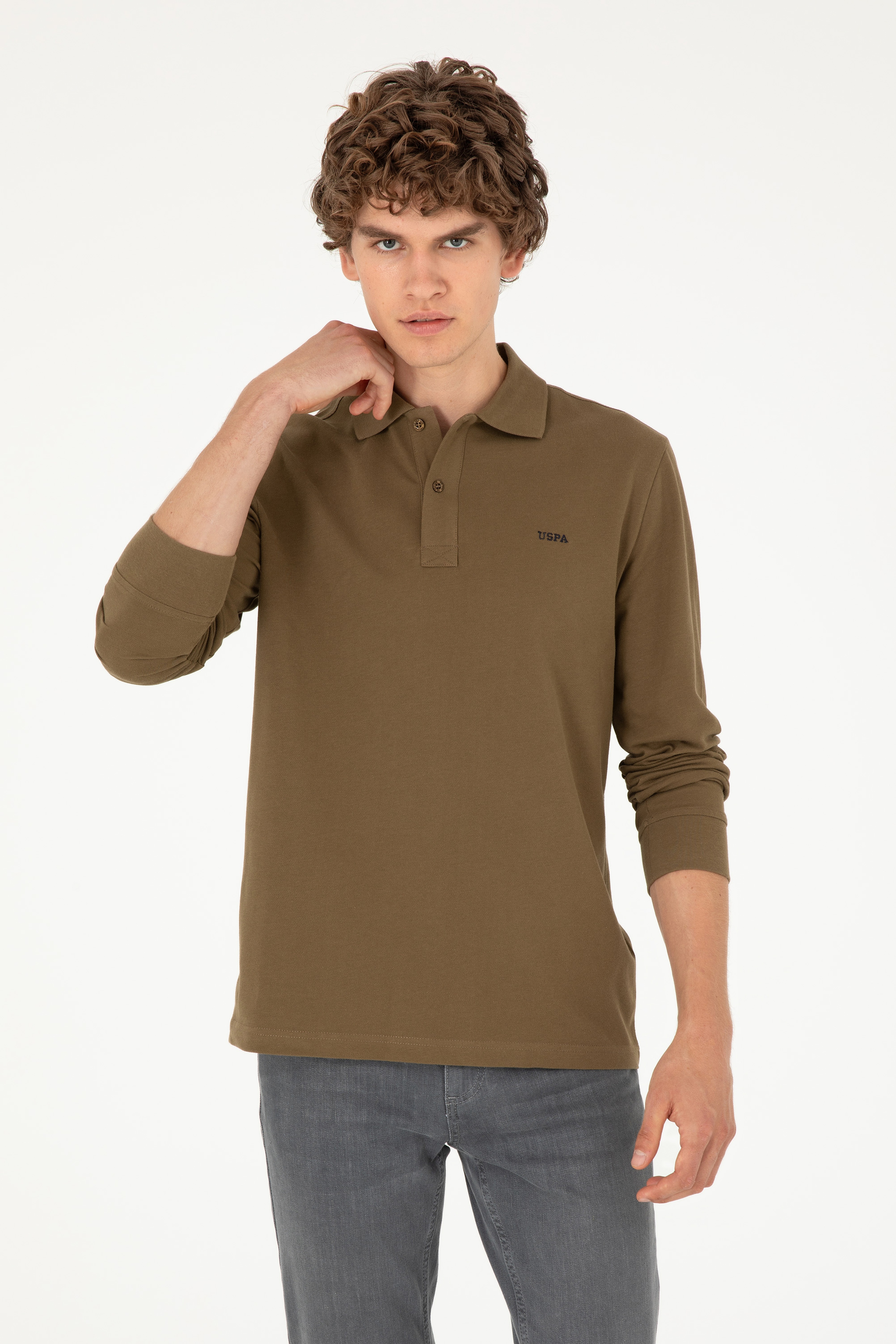 Erkek Haki Basic Sweatshirt - Image 1