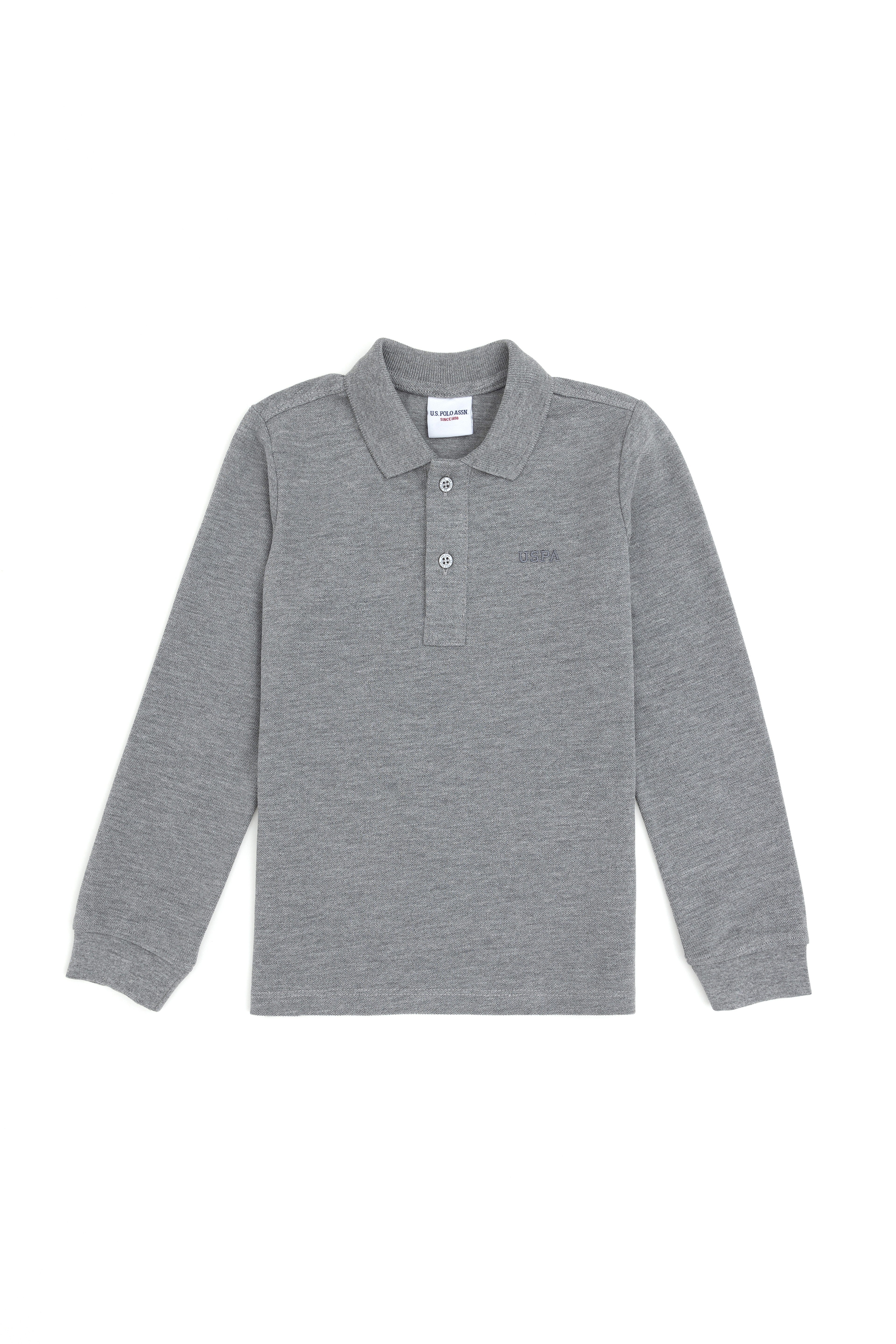 Erkek Çocuk Gri Melanj Basic Polo Yaka Sweatshirt - Image 1