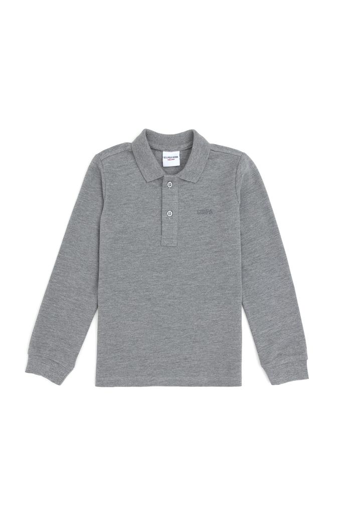 Erkek Çocuk Gri Melanj Basic Polo Yaka Sweatshirt