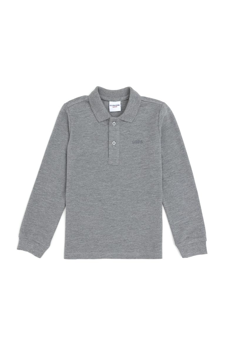Erkek Çocuk Gri Melanj Basic Polo Yaka Sweatshirt