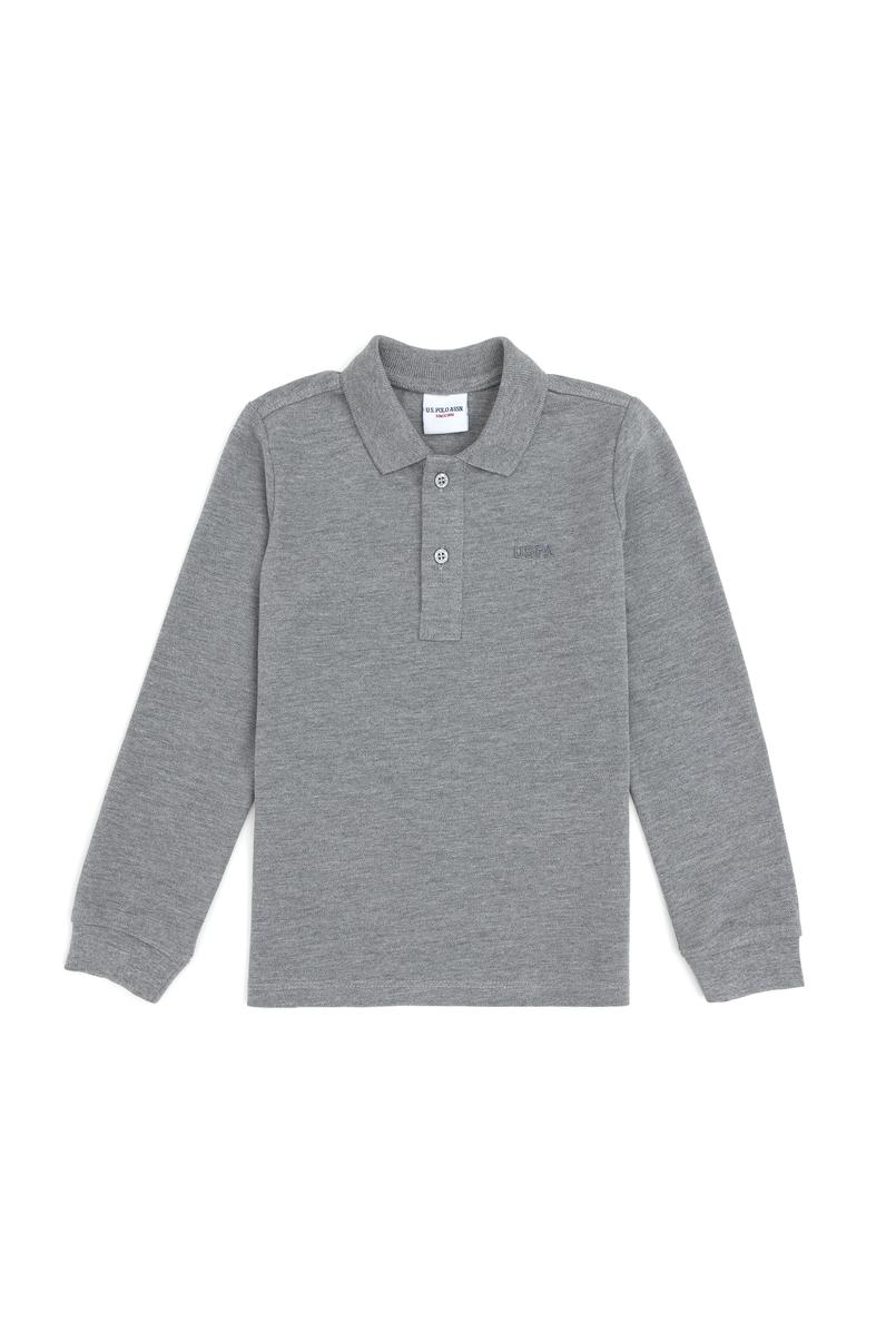 Erkek Çocuk Gri Melanj Basic Polo Yaka Sweatshirt
