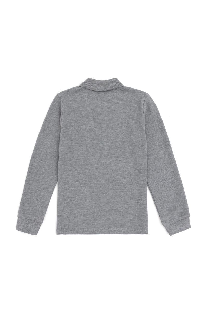 Erkek Çocuk Gri Melanj Basic Polo Yaka Sweatshirt