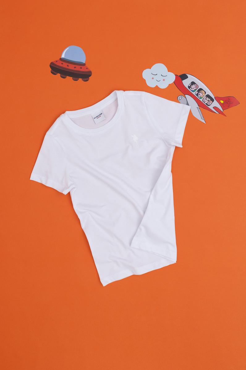 Erkek Çocuk Beyaz Basic Bisiklet Yaka Tişört