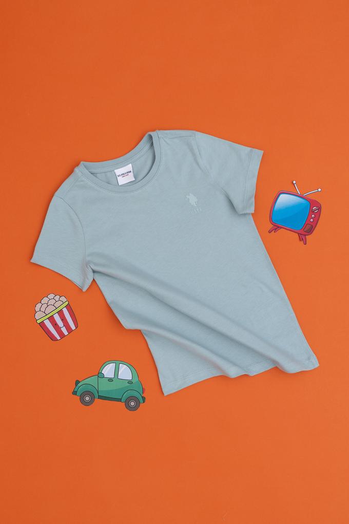 Erkek Çocuk Su Yeşili Basic Bisiklet Yaka Tişört