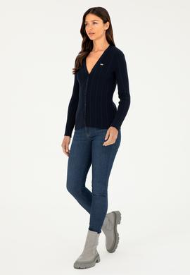 Kadın Lacivert Basic Triko Hırka - 50293544026