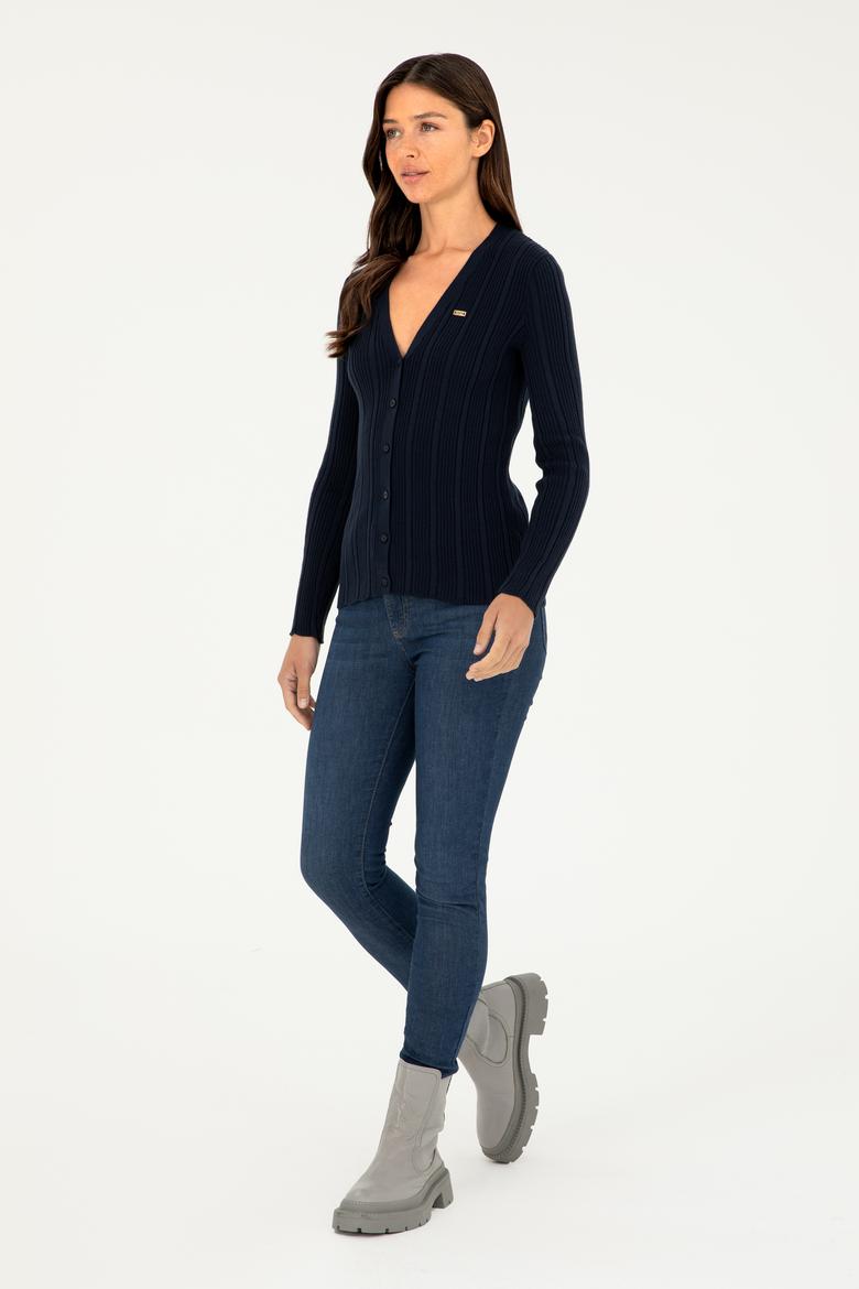 Kadın Lacivert Basic Triko Hırka - 50293544026