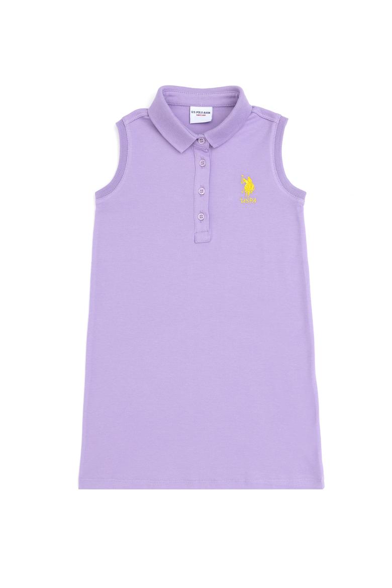 Kız Çocuk Lila Polo Yaka Kolsuz Örme Elbise - 50289282067