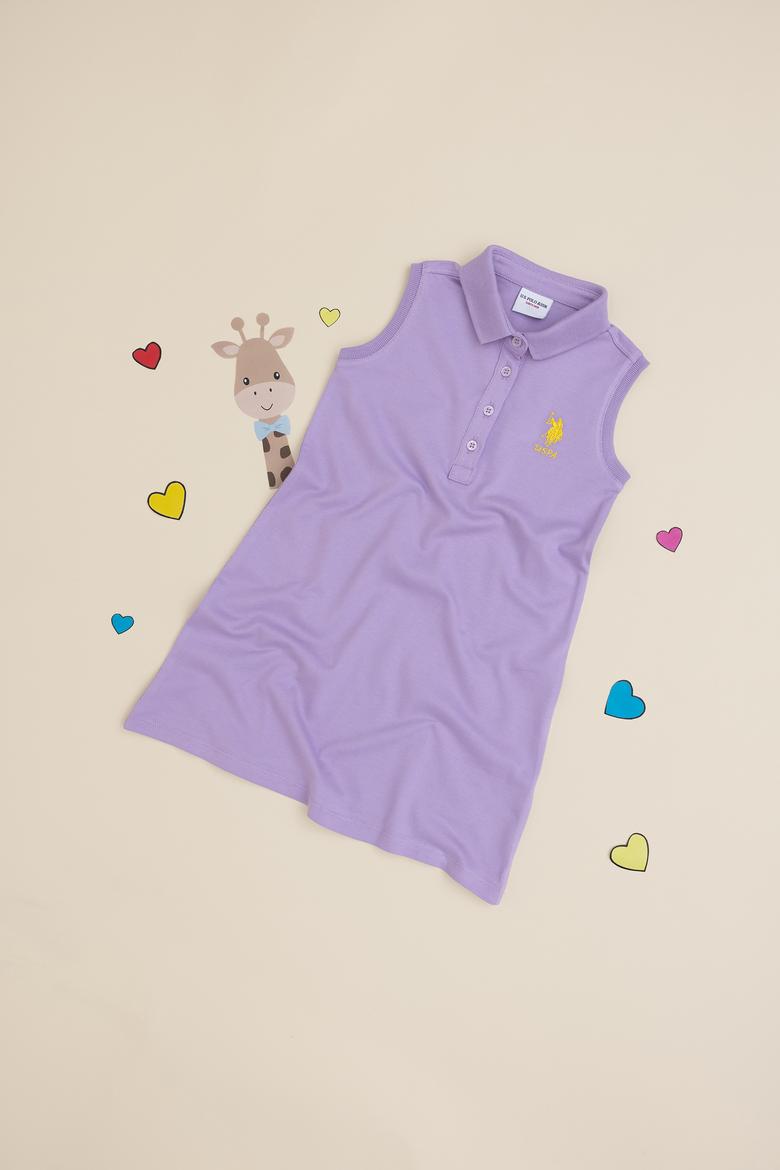 Kız Çocuk Lila Polo Yaka Kolsuz Örme Elbise