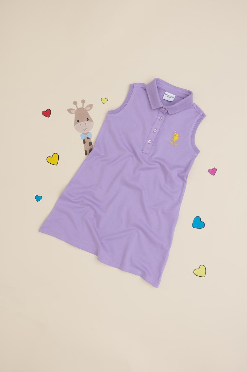 Kız Çocuk Lila Polo Yaka Kolsuz Örme Elbise