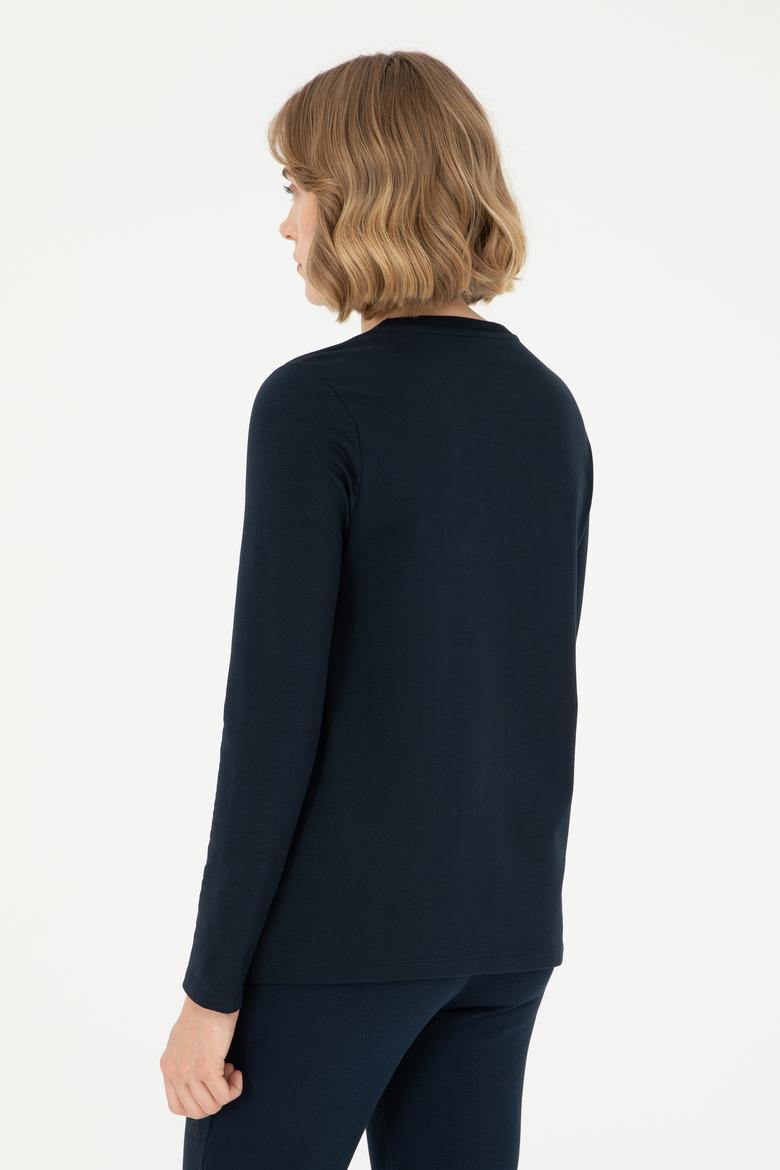 Kadın Lacivert Bisiklet Yaka Sweatshirt - 50294752006