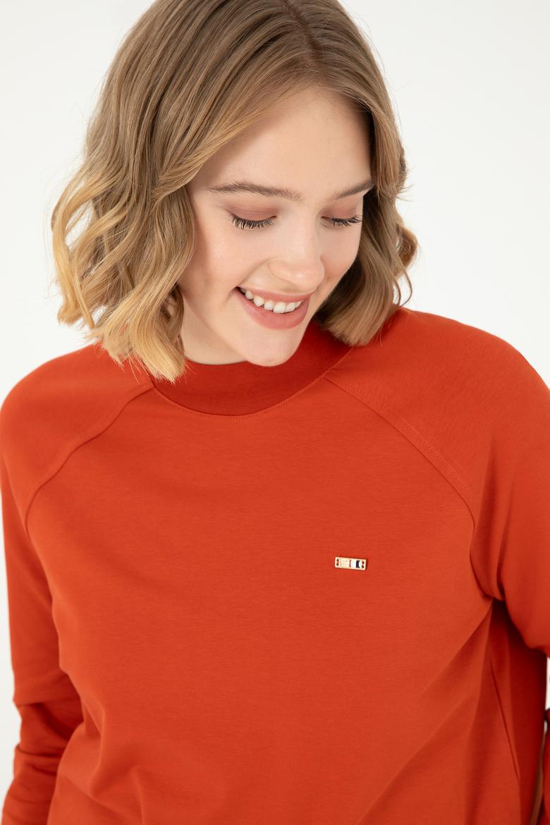 Kadın Kiremit Bisiklet Yaka Sweatshirt - 50296903030