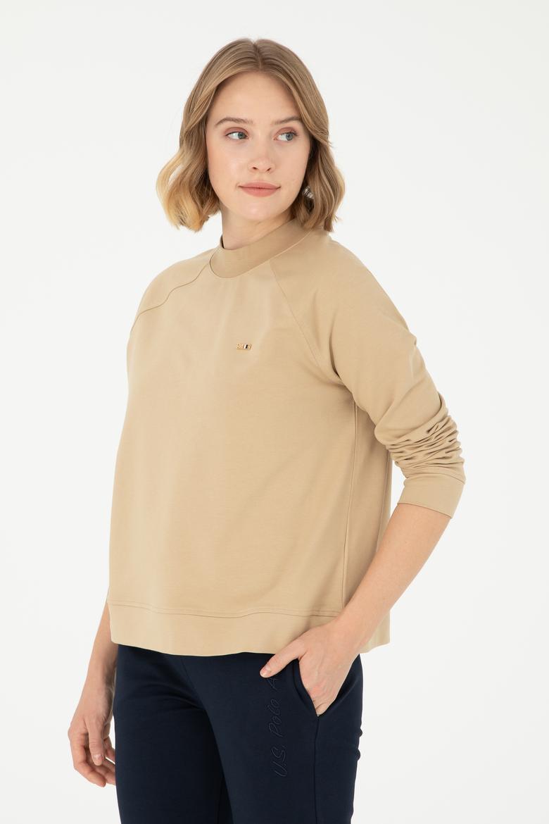 Kadın Kum Bisiklet Yaka Sweatshirt