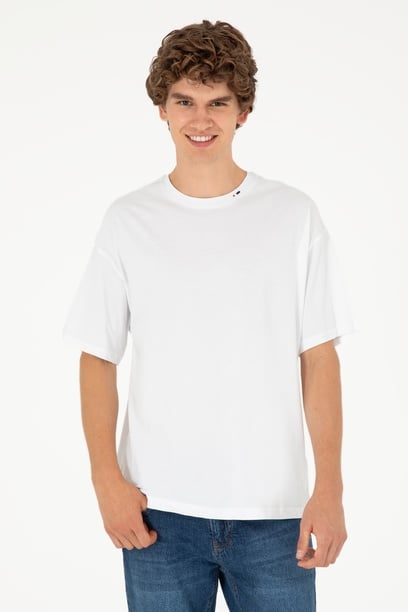 Erkek Oversize Fit Bisiklet Yaka Beyaz Tişört