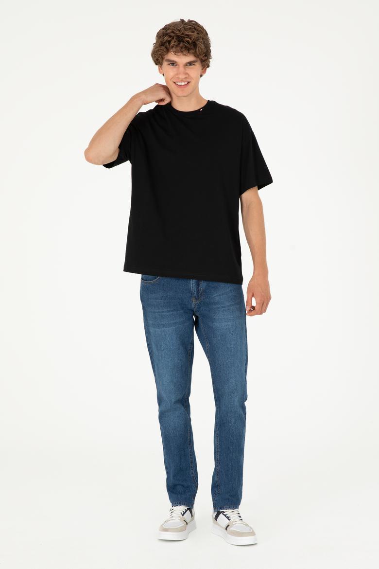 Erkek Oversize Fit Bisiklet Yaka Siyah Tişört - 50294288016