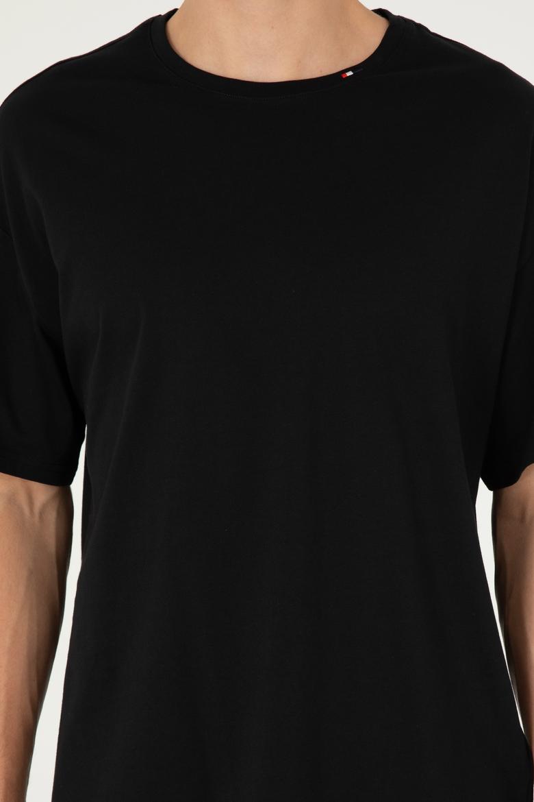 Erkek Oversize Fit Bisiklet Yaka Siyah Tişört - 50294288016