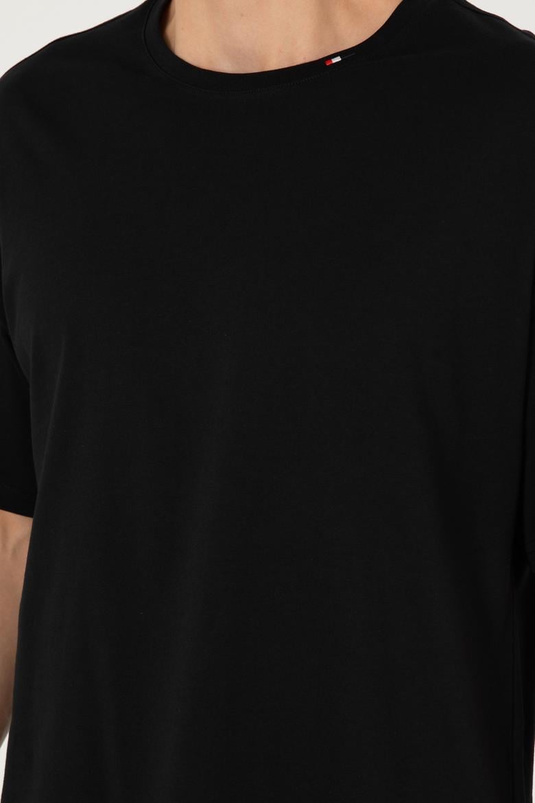 Erkek Oversize Fit Bisiklet Yaka Siyah Tişört - 50294288016