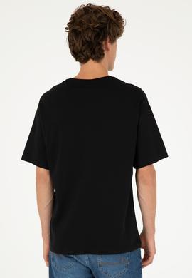 Erkek Oversize Fit Bisiklet Yaka Siyah Tişört - 50294288016